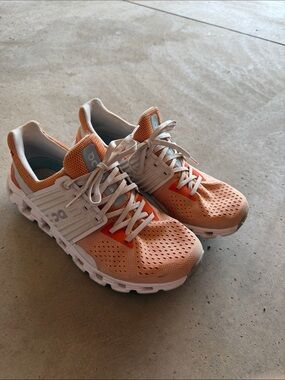 On Running Cloud Swift, Women's Peach and White Cloud-Style Running Sneakers